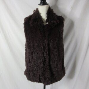 Betsey Johnson Vest Shaggy Faux Fur Dark Brown Satin Leopard Lining Size Large